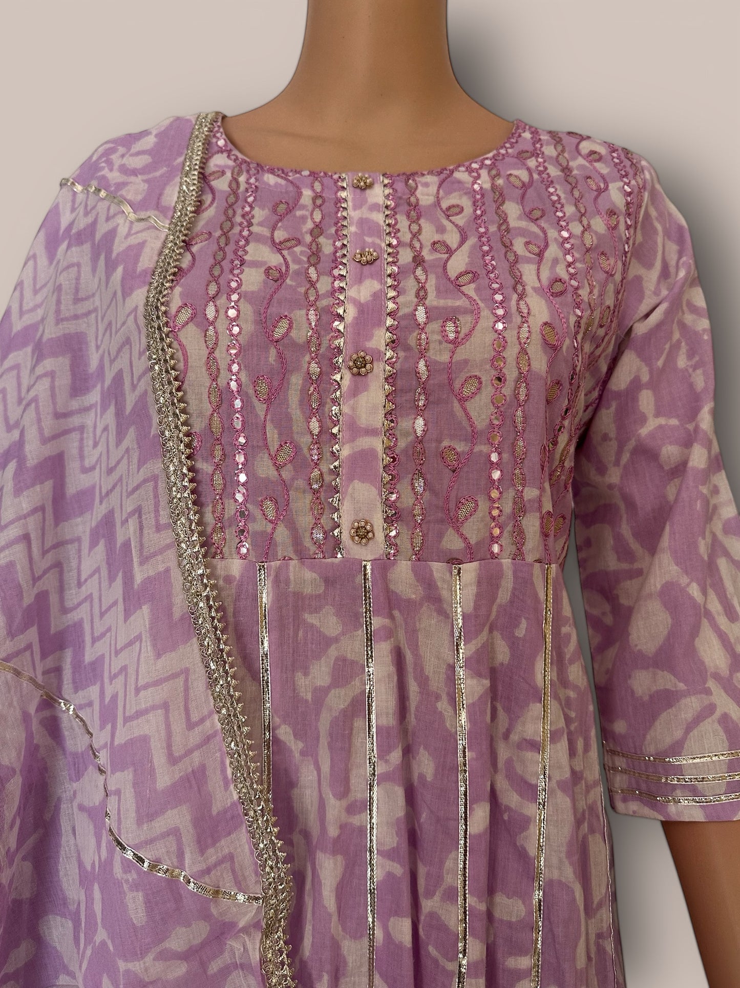Lavender goat Patti work cotton Anarkali sets