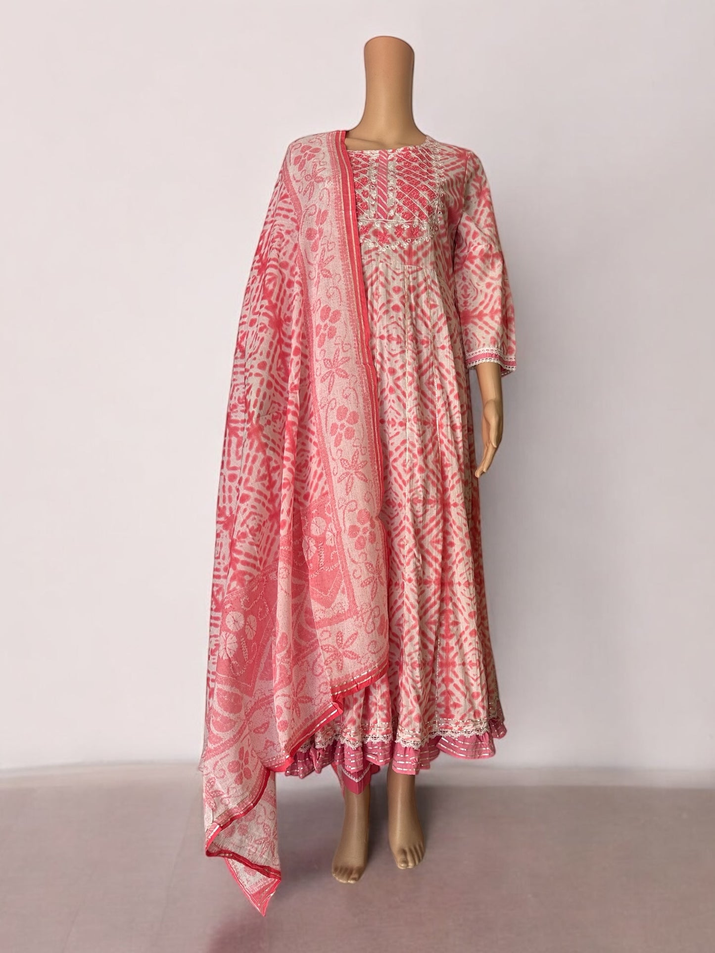 Pink cotton Anarkali set