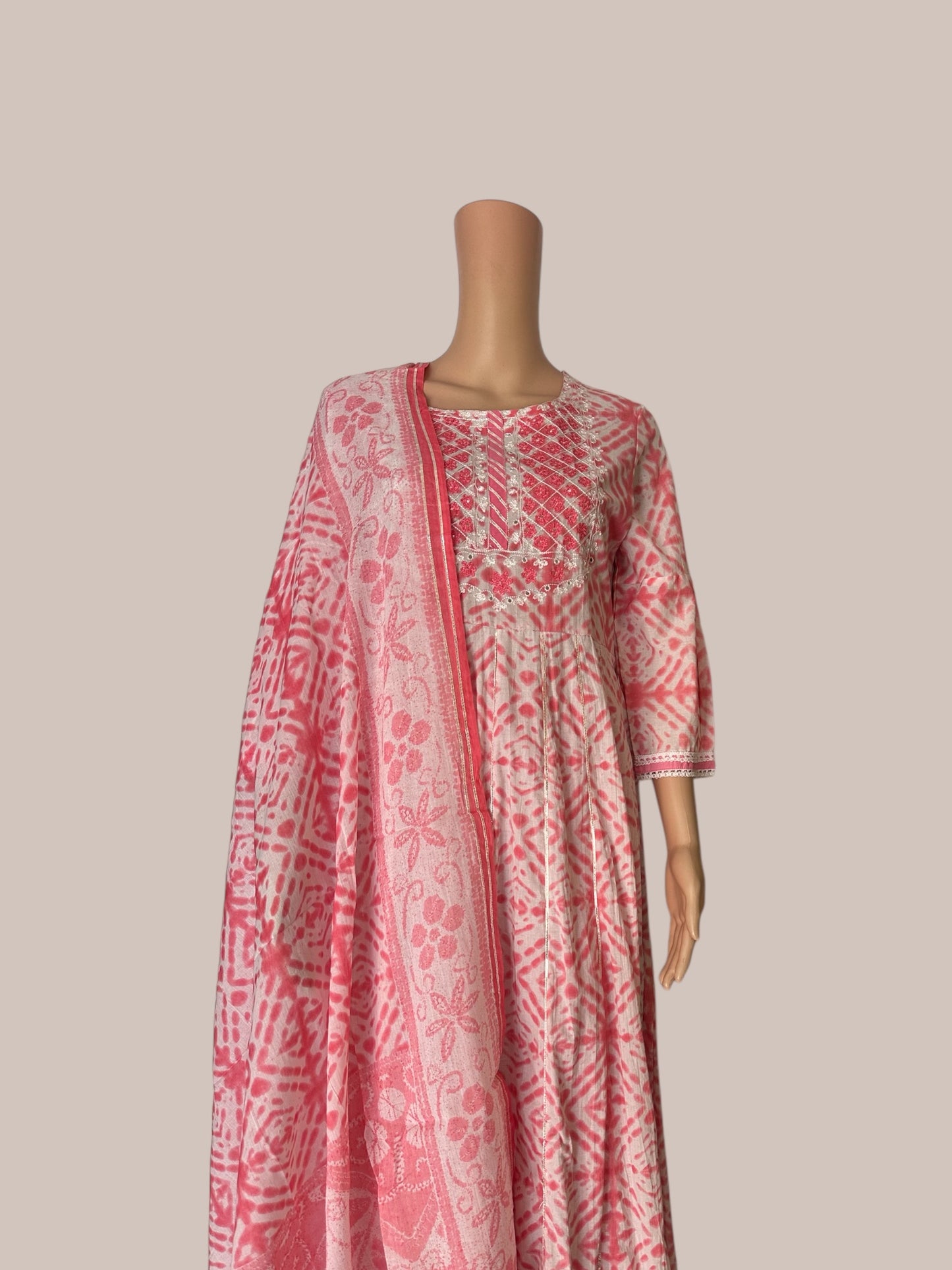 Pink cotton Anarkali set