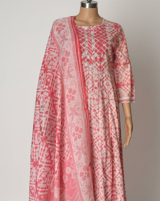 Pink cotton Anarkali set