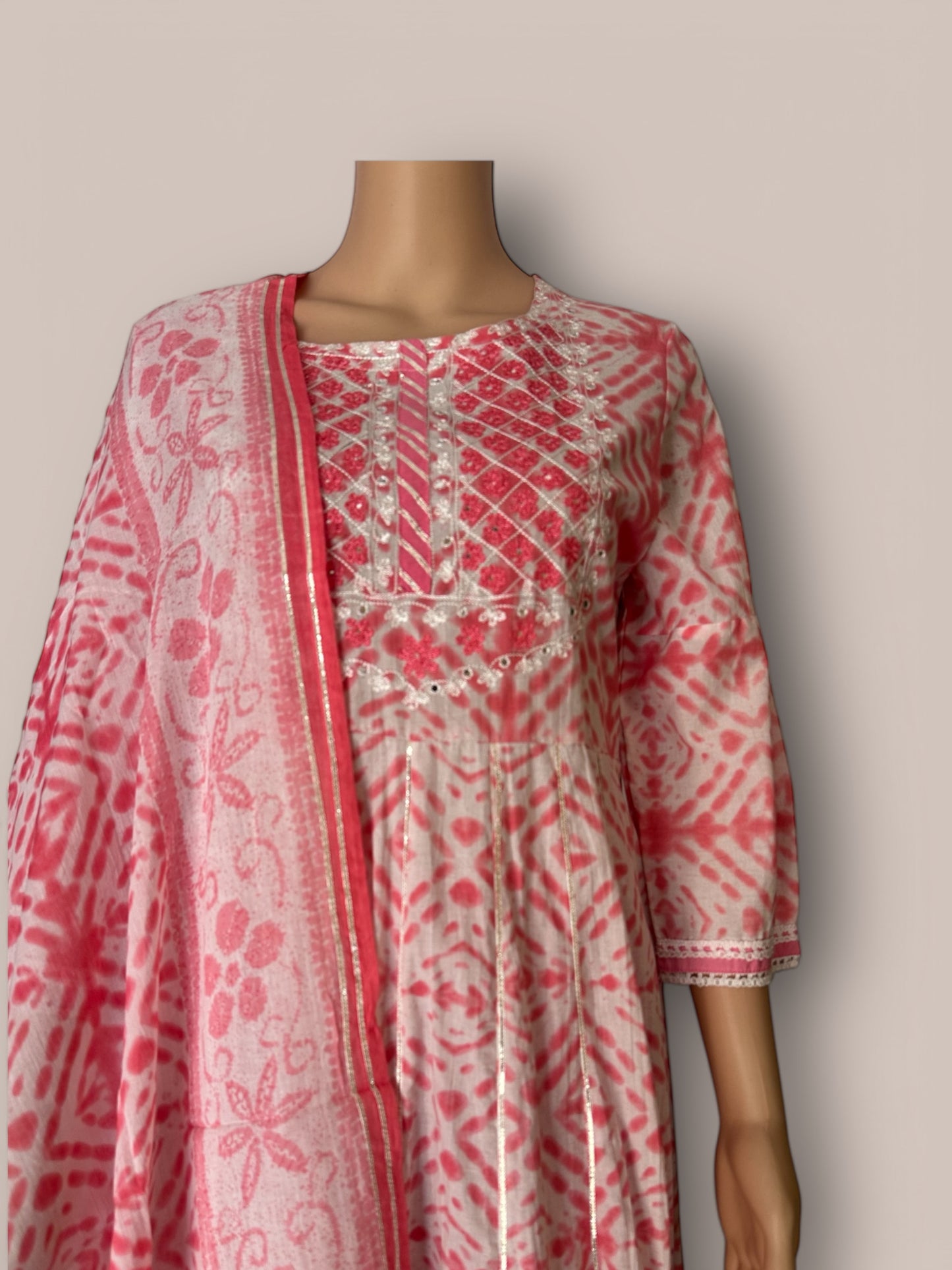 Pink cotton Anarkali set
