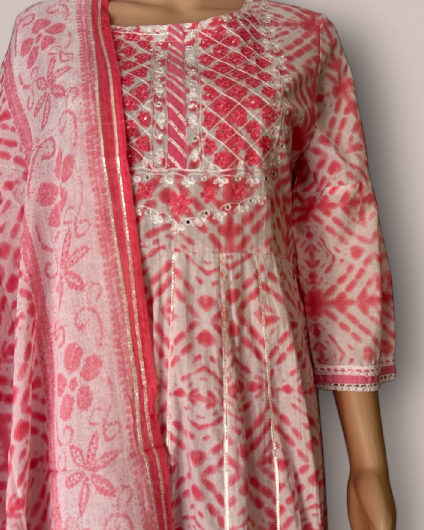 Pink cotton Anarkali set