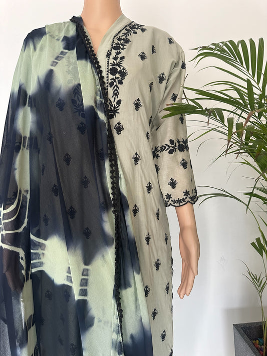 Aqua green embroidered straight Kurti set