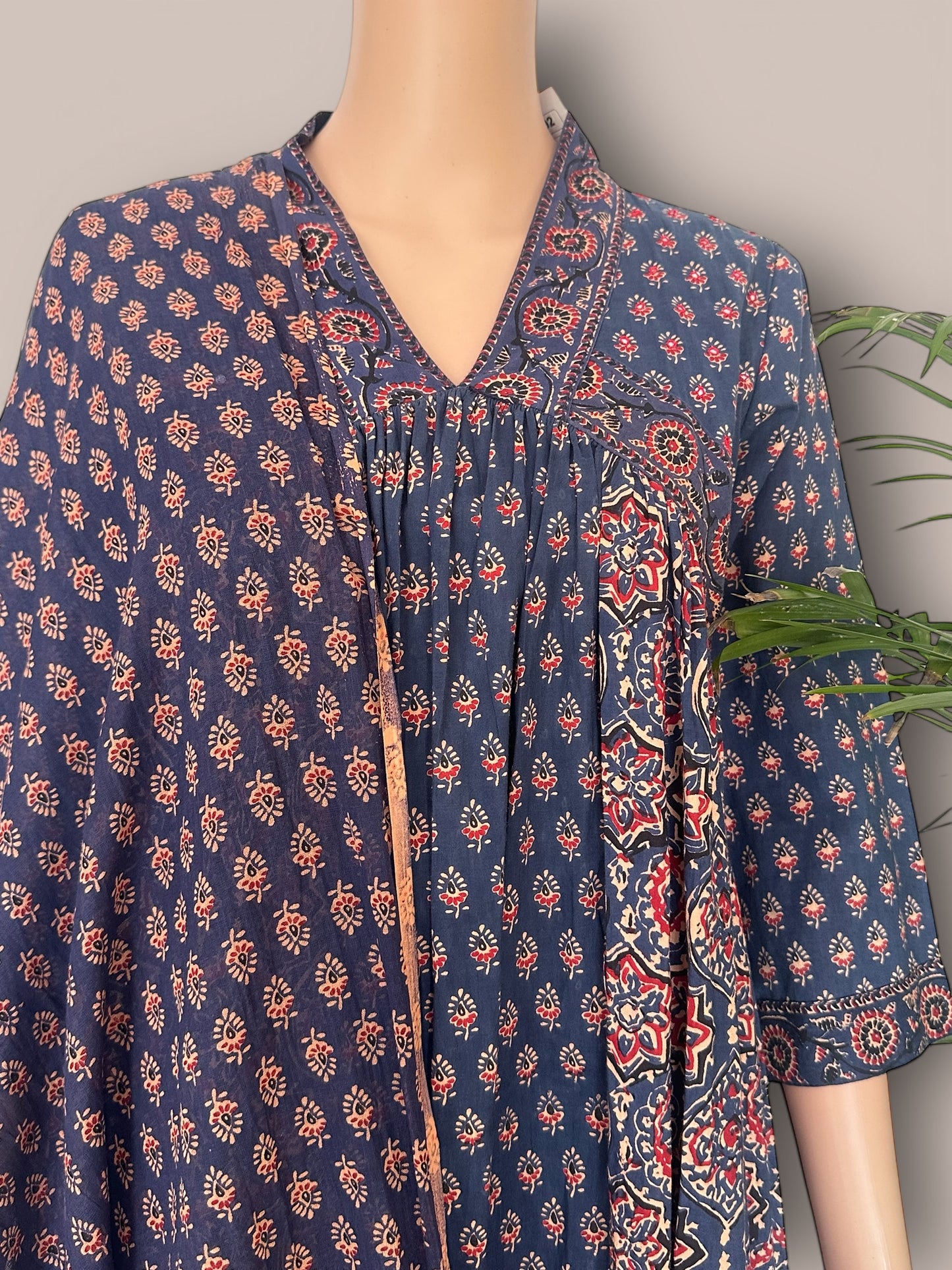 Indigo printed Anarkali kurti set