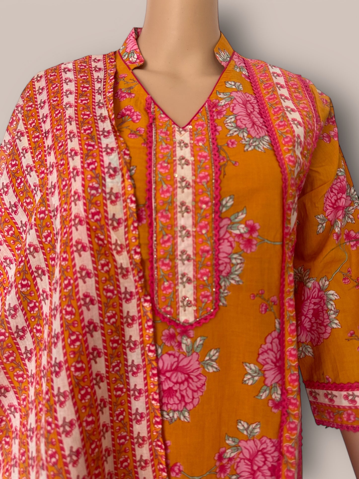 Yellow printed straight Kurti set