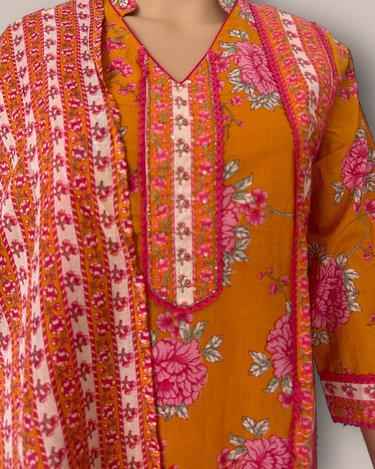 Yellow printed straight Kurti set