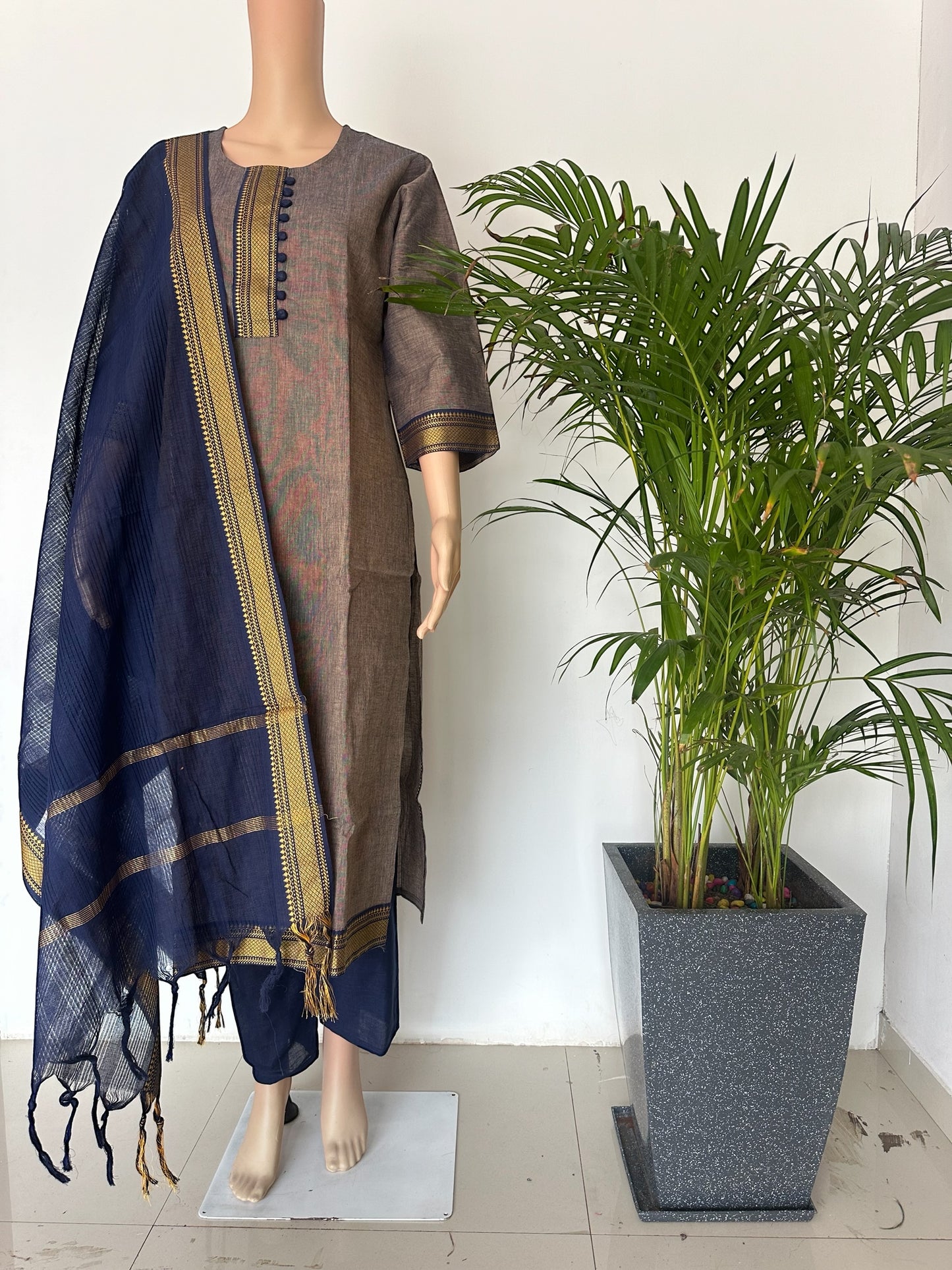 Gray & Blue straight Kurti set