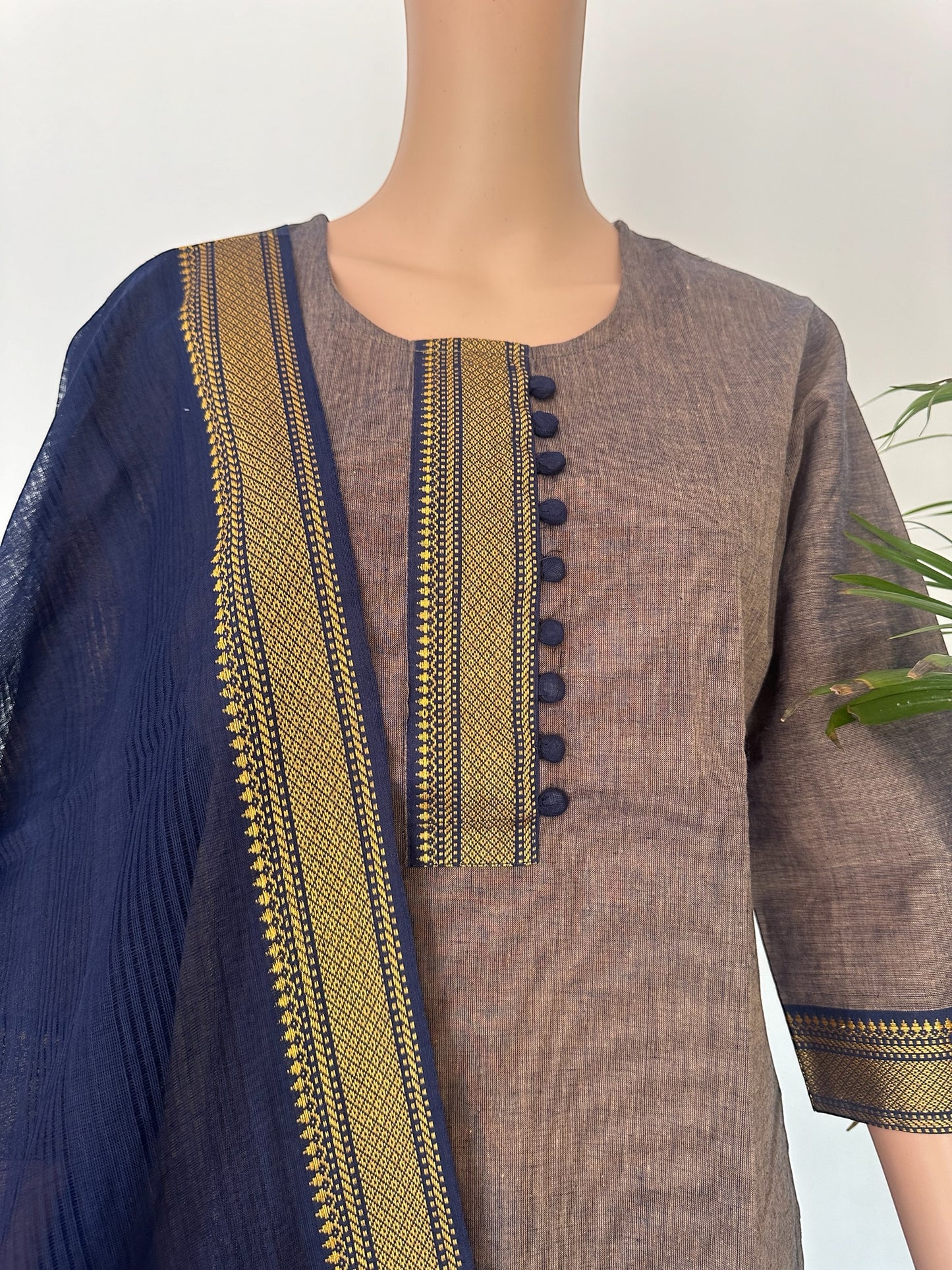 Gray & Blue straight Kurti set