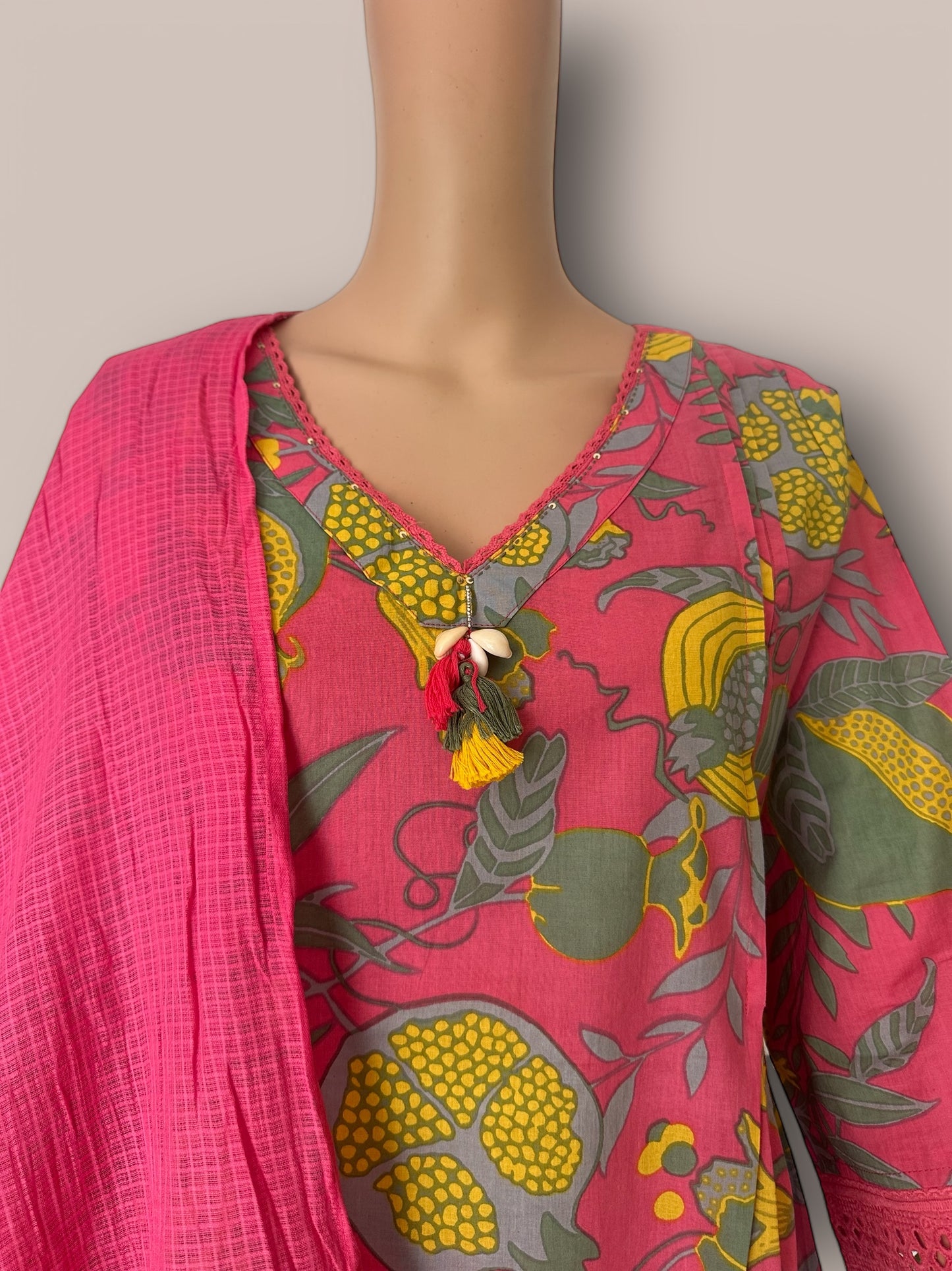 Pink printed straight Kurti set