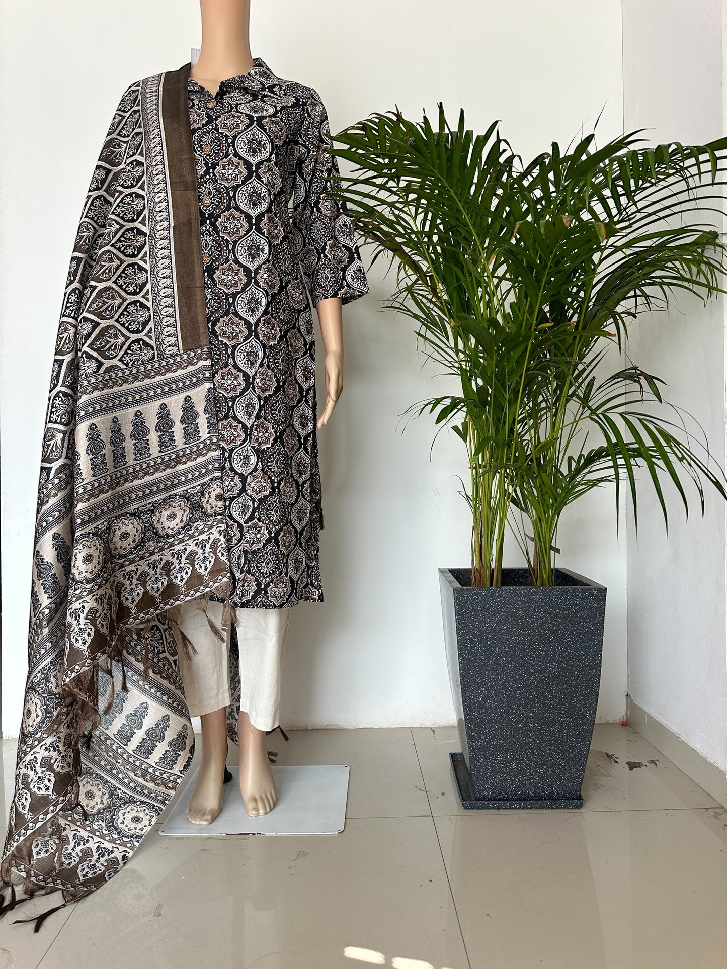Black printed straight Kurti set