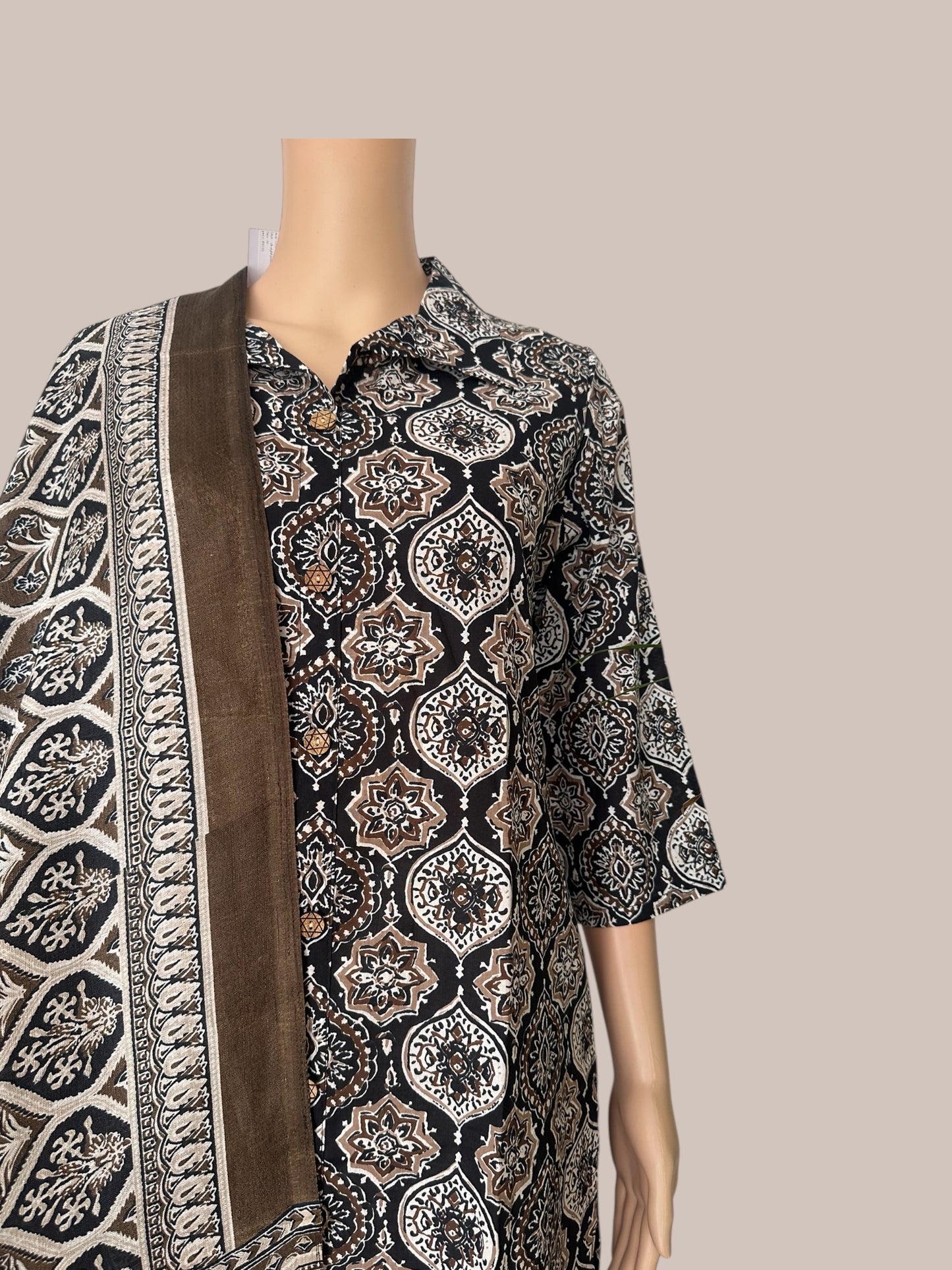 Black printed straight Kurti set