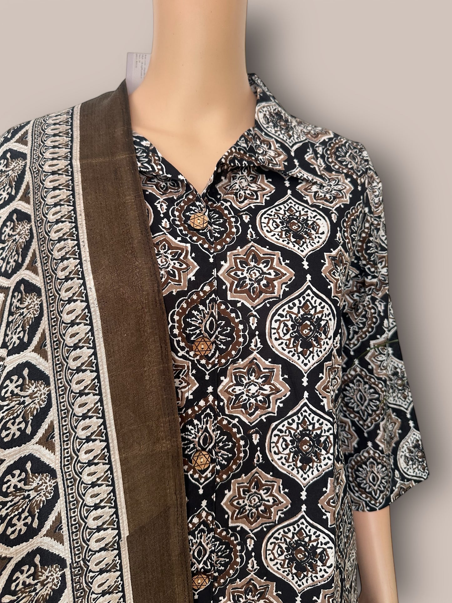 Black printed straight Kurti set