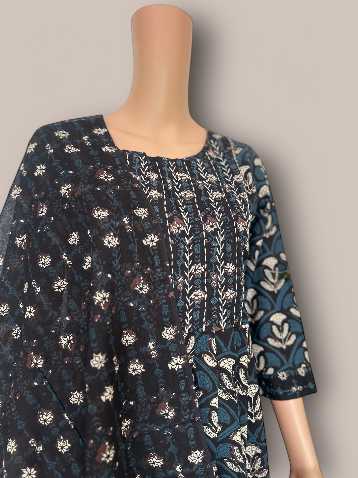 Black printed A-line Kurti set