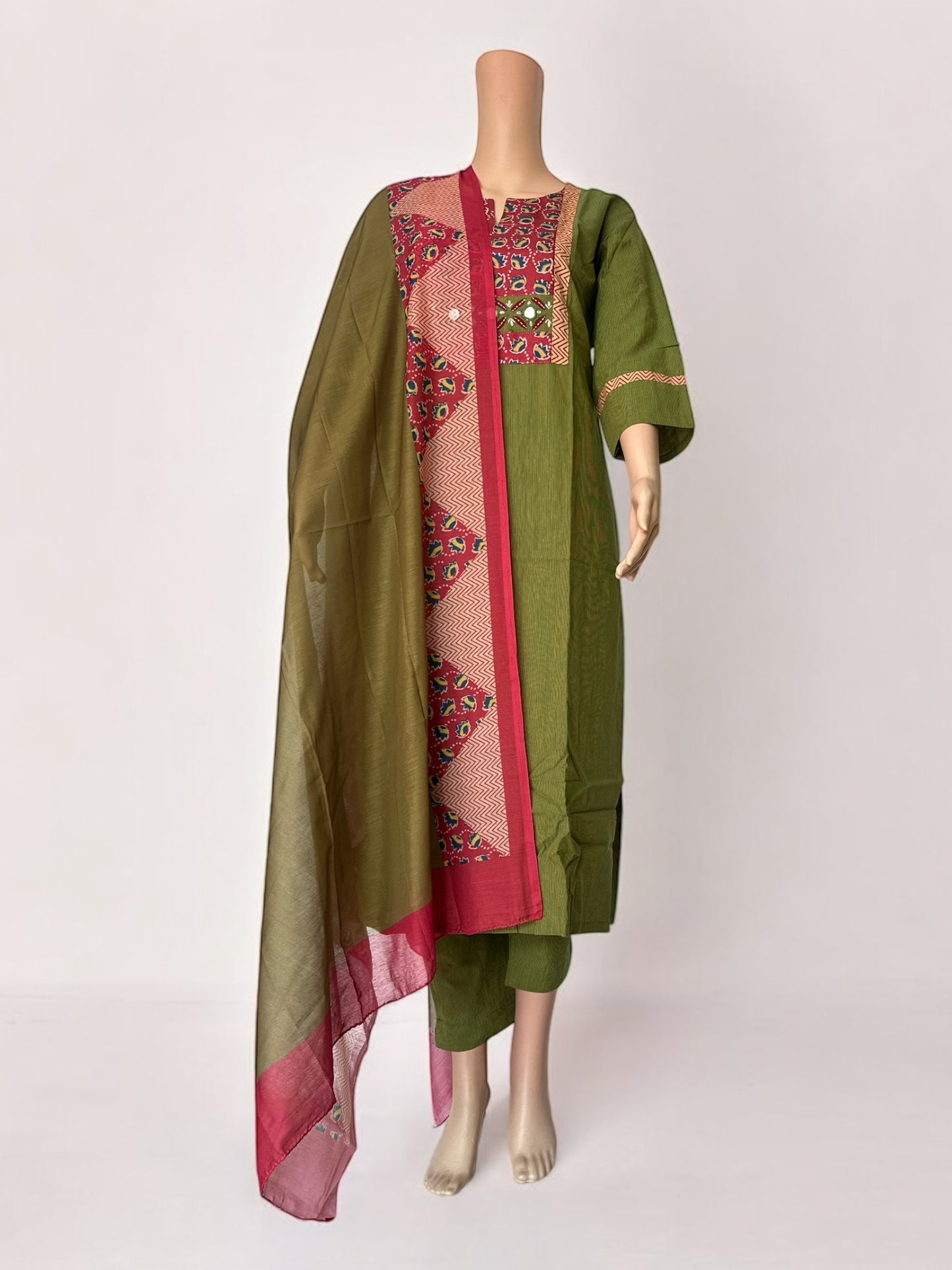 Green solid straight Kurti set