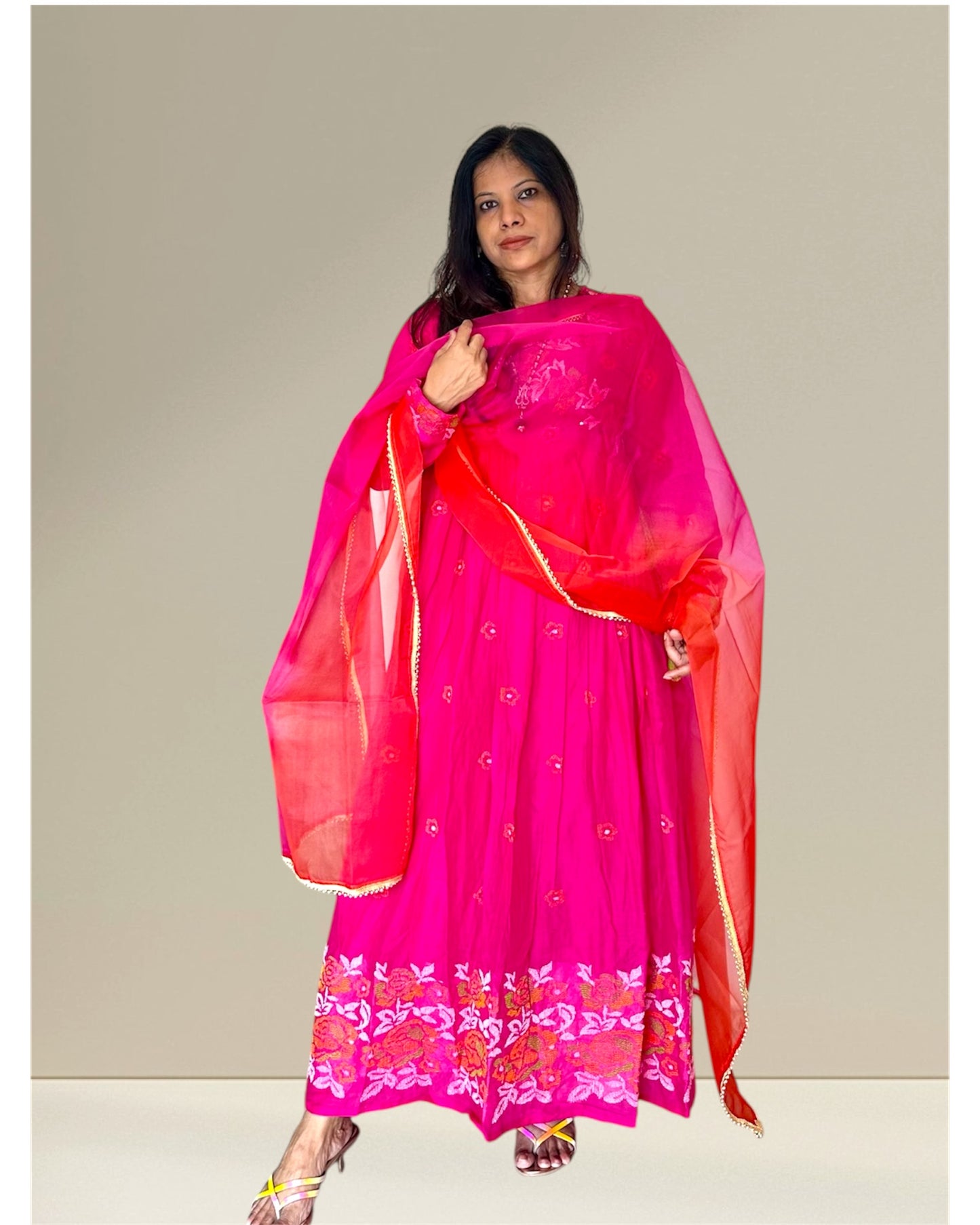 Pink Mull cotton Anarkali set