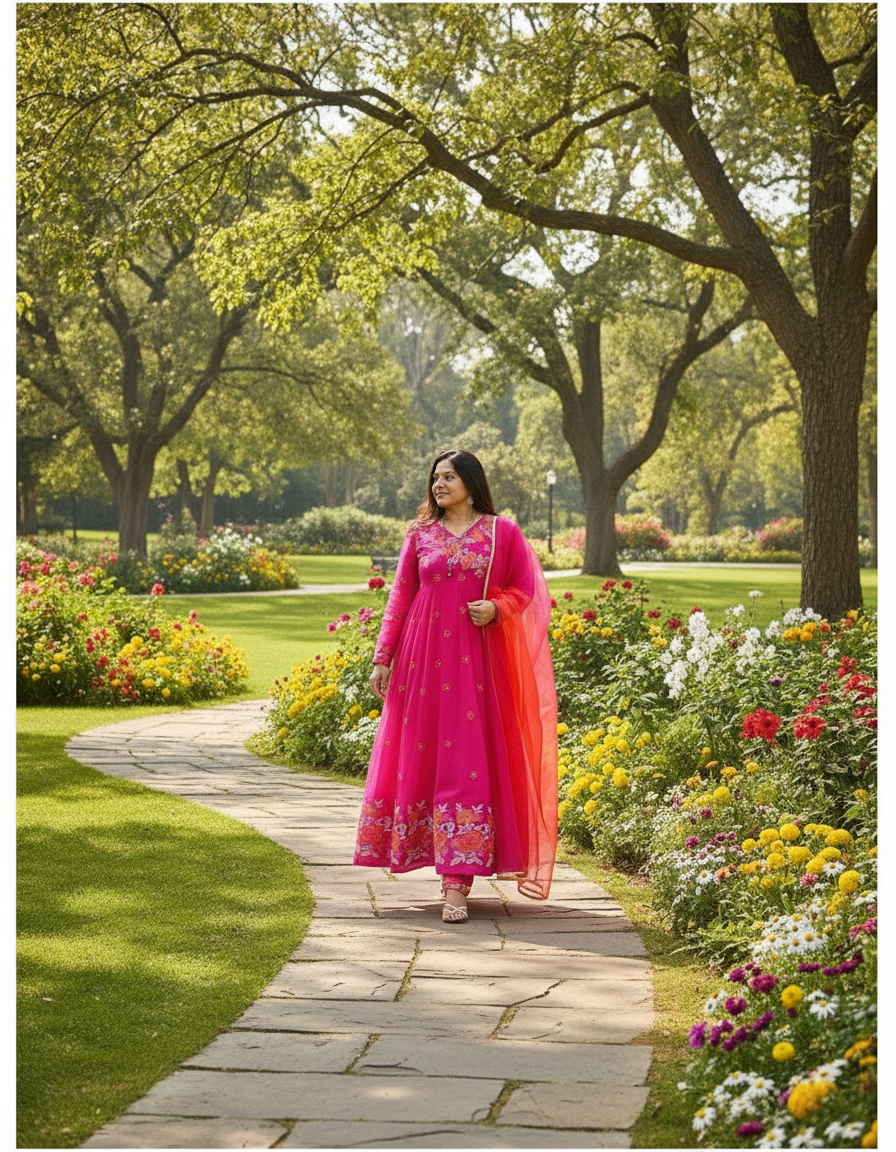 Pink Mull cotton Anarkali set