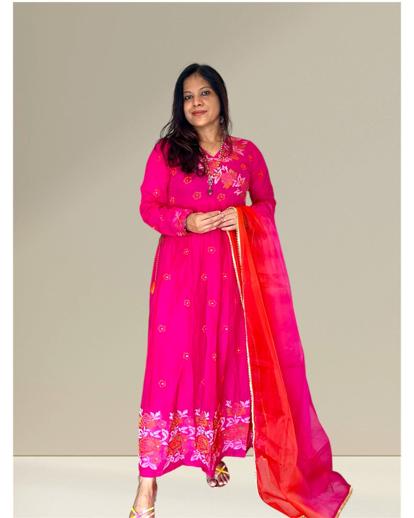 Pink Mull cotton Anarkali set