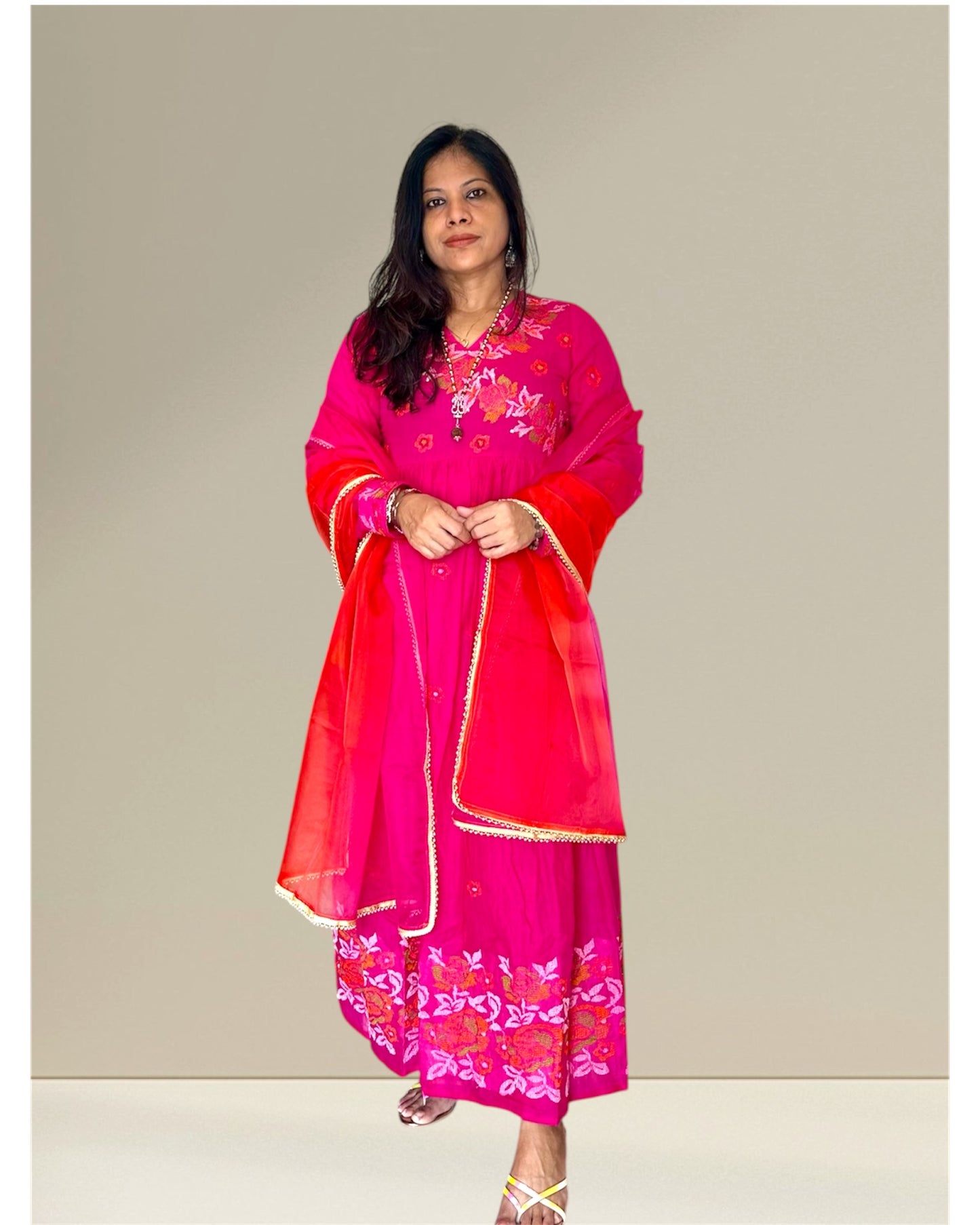 Pink Mull cotton Anarkali set