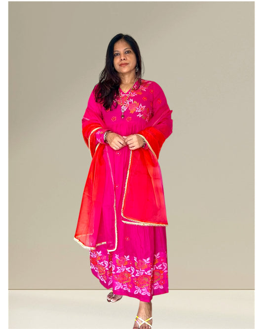 Pink Mull cotton Anarkali set