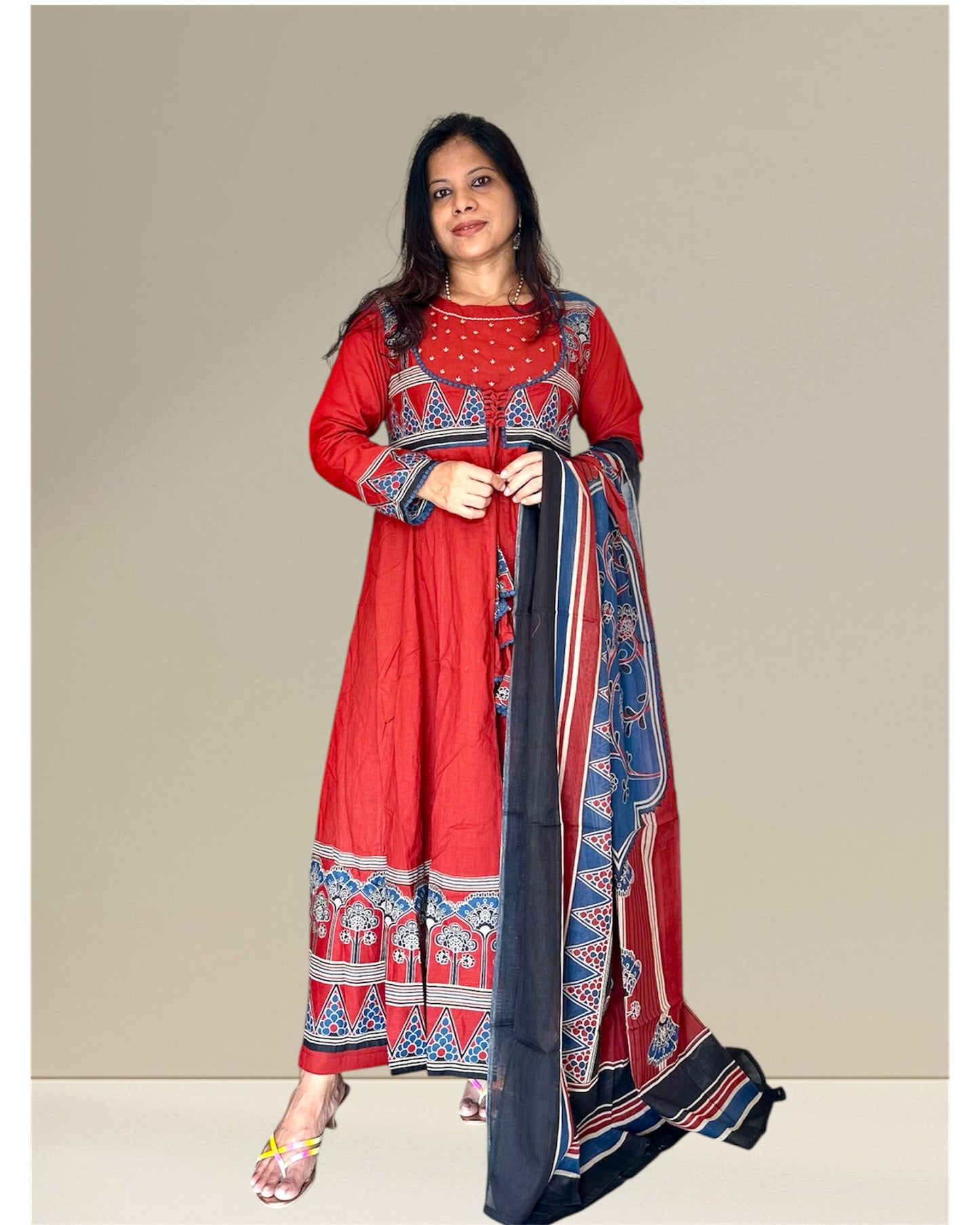Red Cotton Anarkali