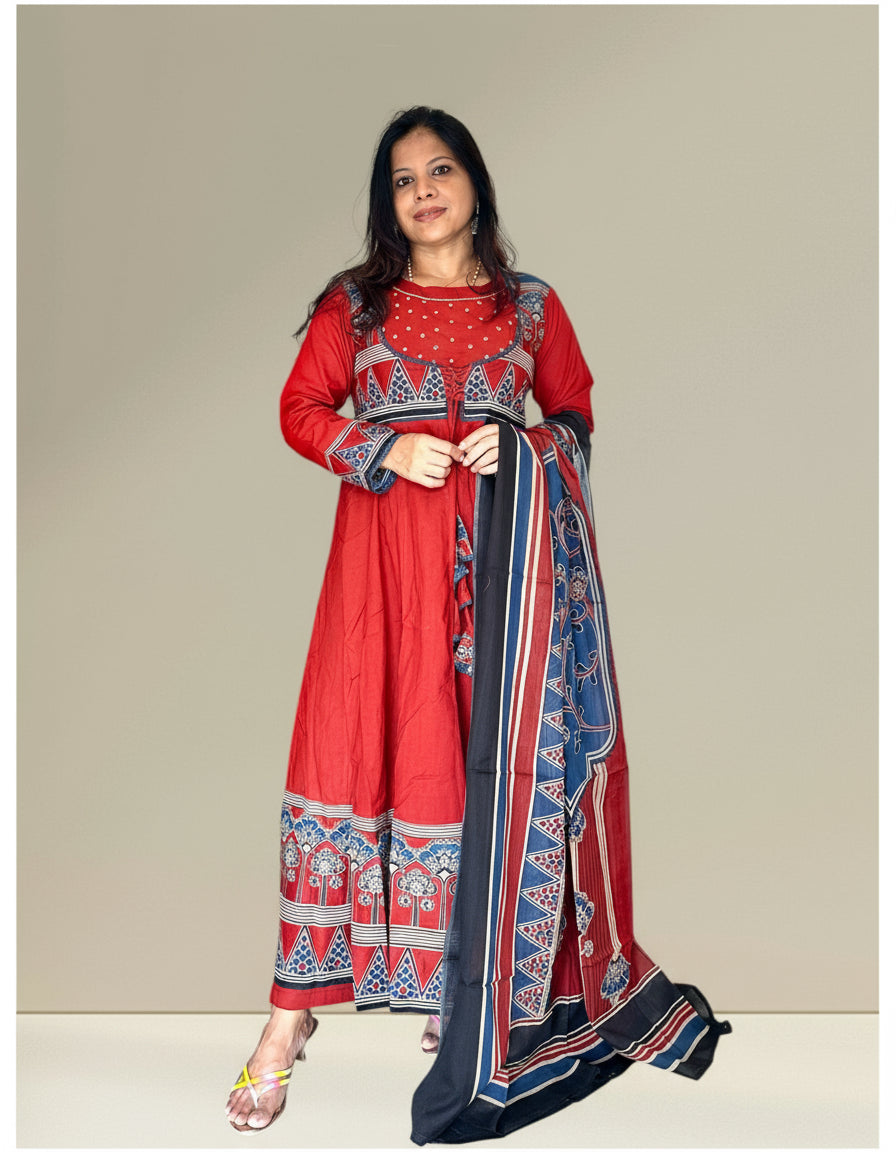 Red Cotton Anarkali