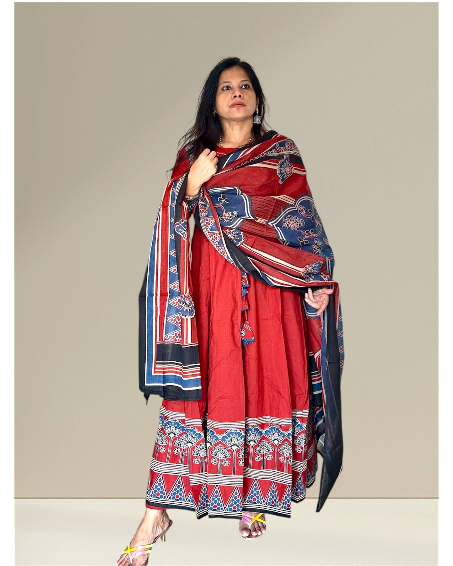 Red Cotton Anarkali