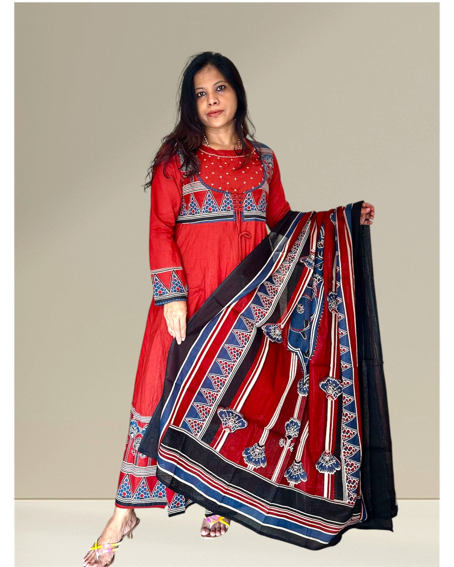 Red Cotton Anarkali