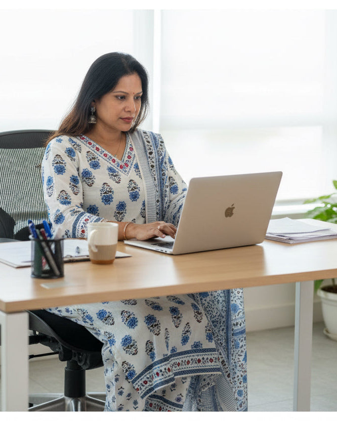 white cotton printed kurti set