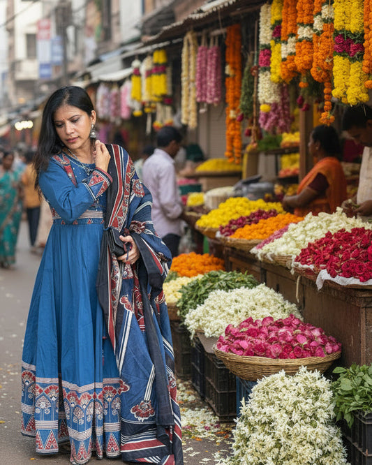 Blue pure cotton Anarkali
