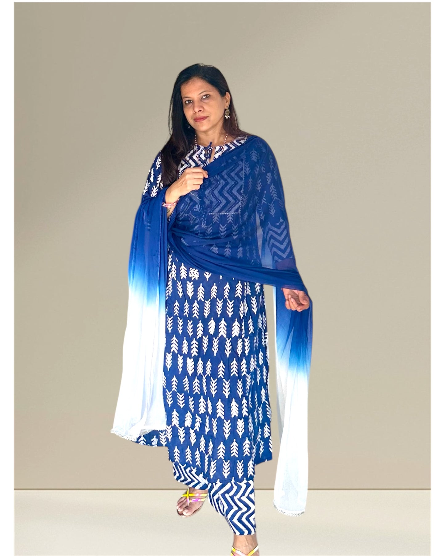 Indigo block printed kurti set