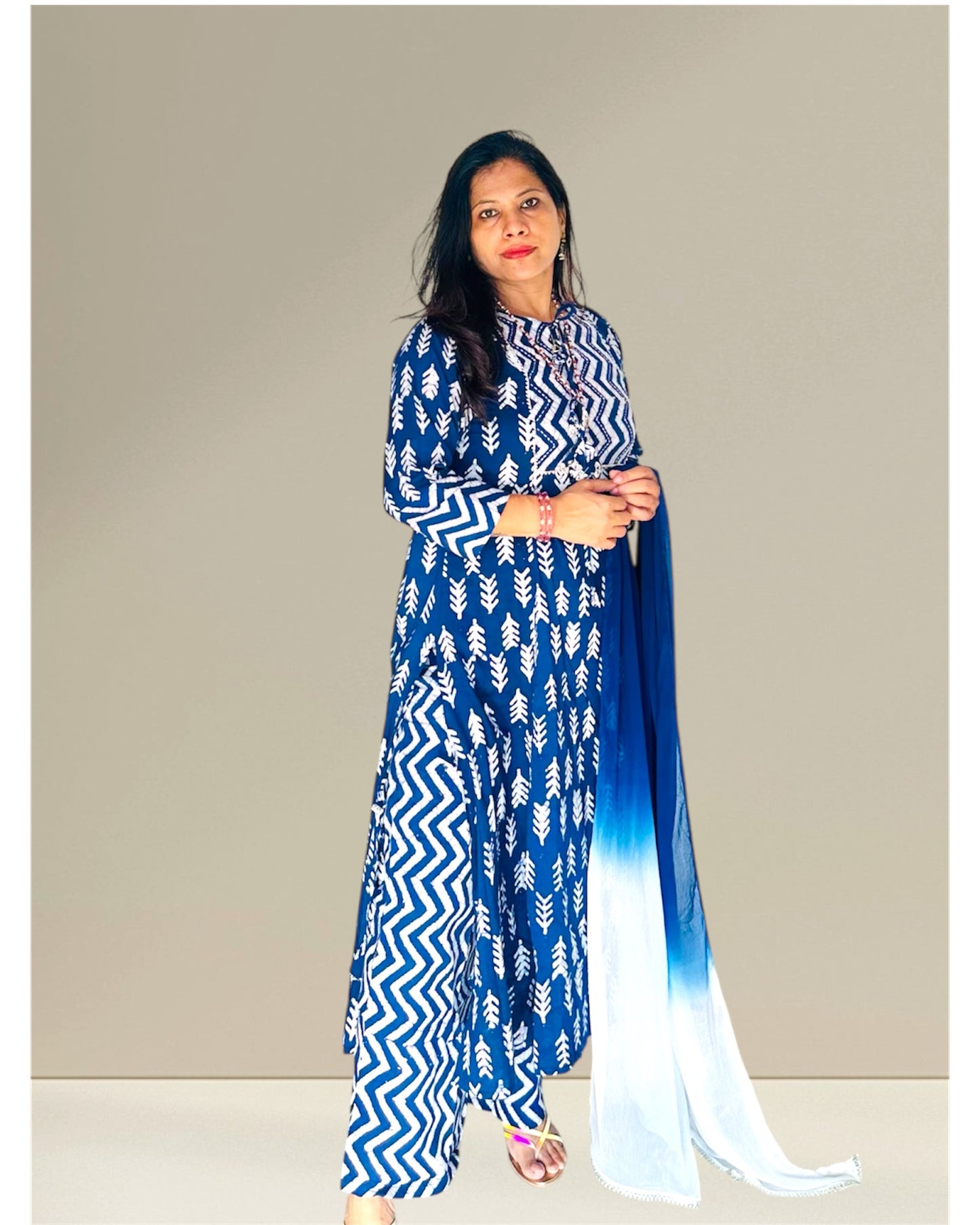 Indigo block printed kurti set