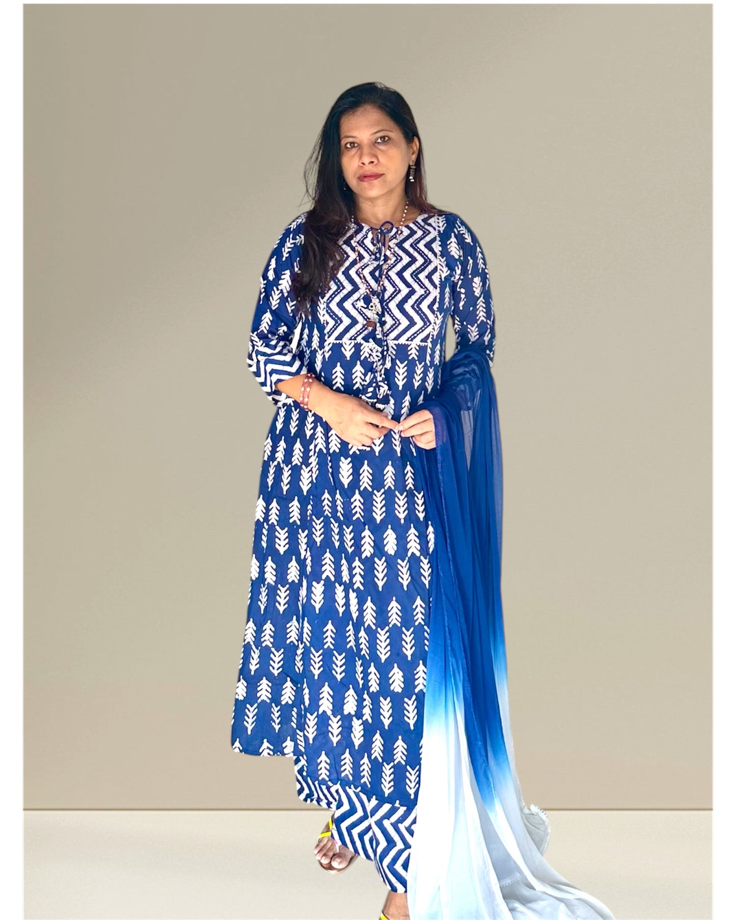 Indigo block printed kurti set