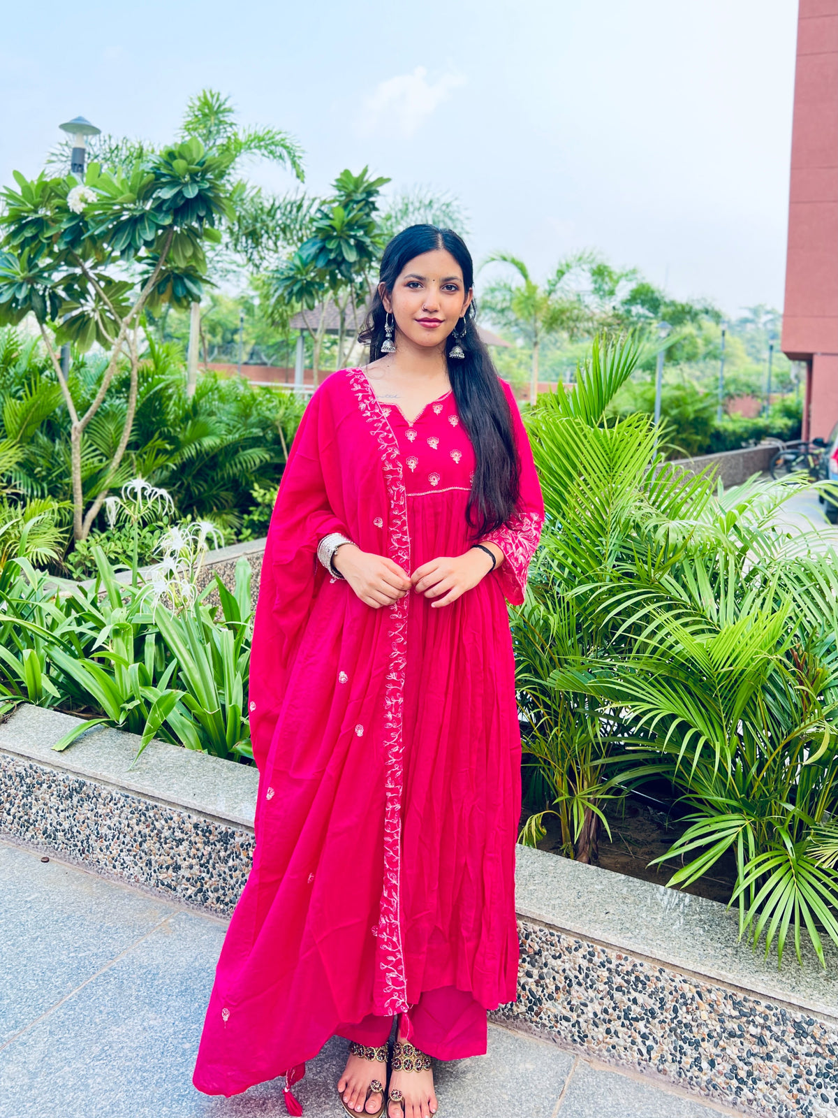 PINK MUL COTTON ANARKALI SET
