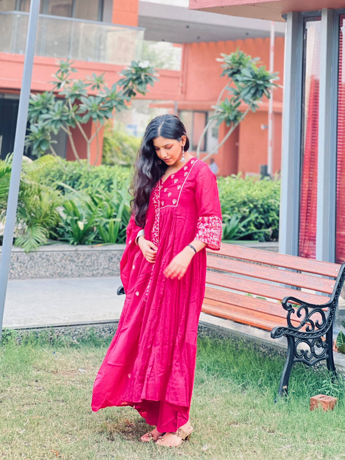 PINK MUL COTTON ANARKALI SET
