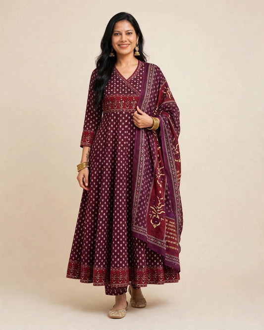 WINE COTTON ANARKALI