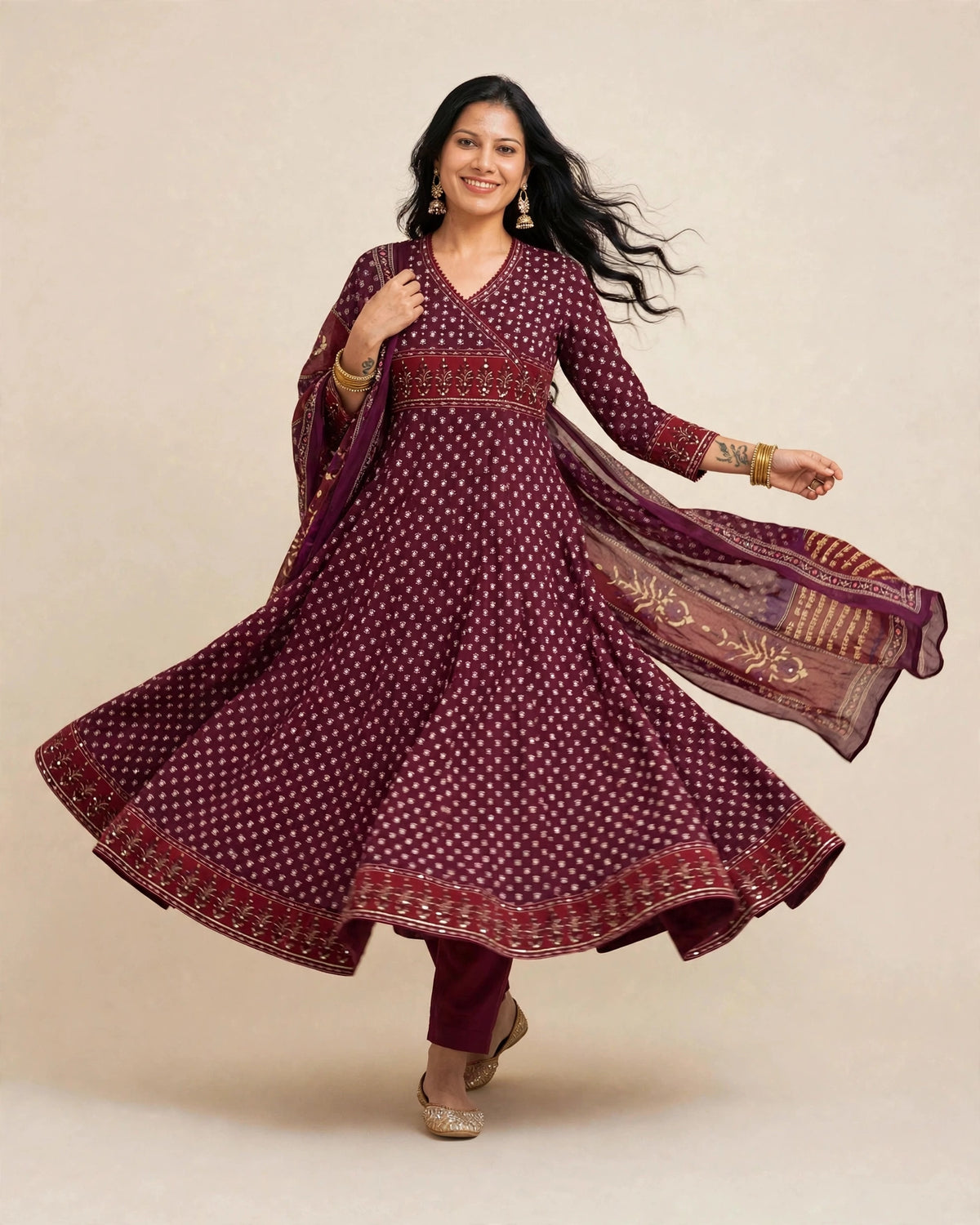 WINE COTTON ANARKALI