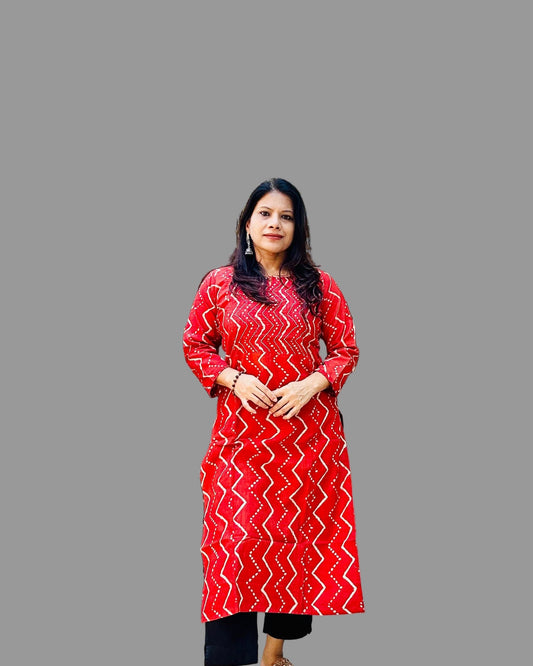 Rust red cotton printed kurti