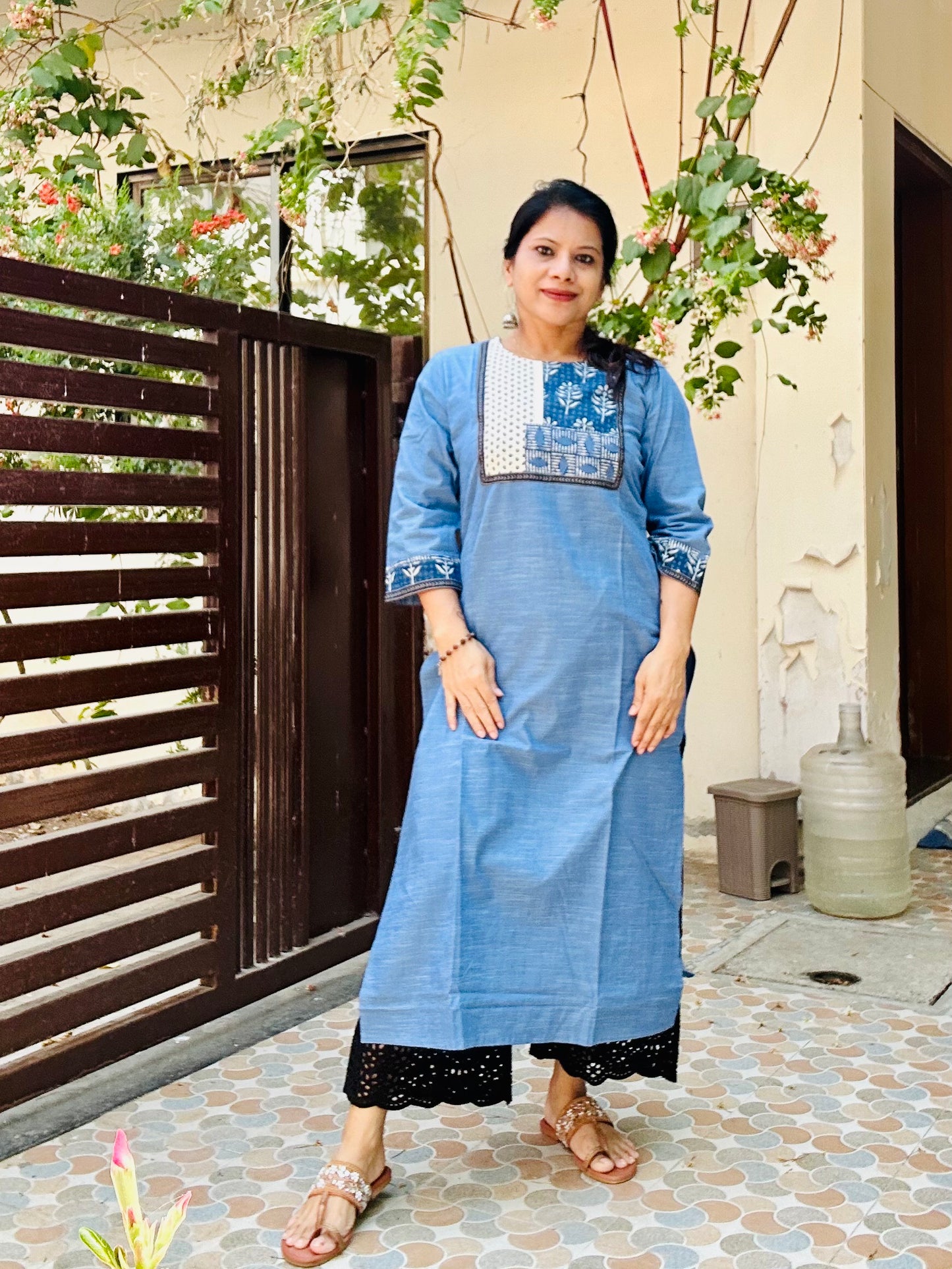 Blue handloom cotton solid kurti