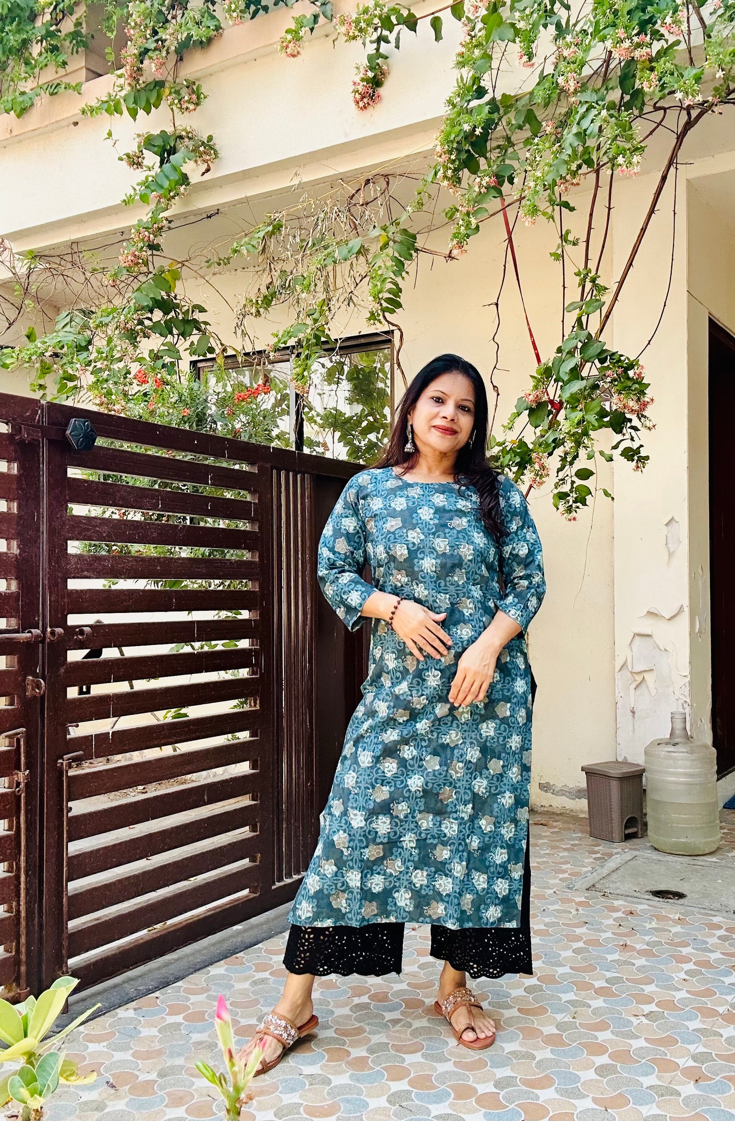 Blue cotton printed kurti