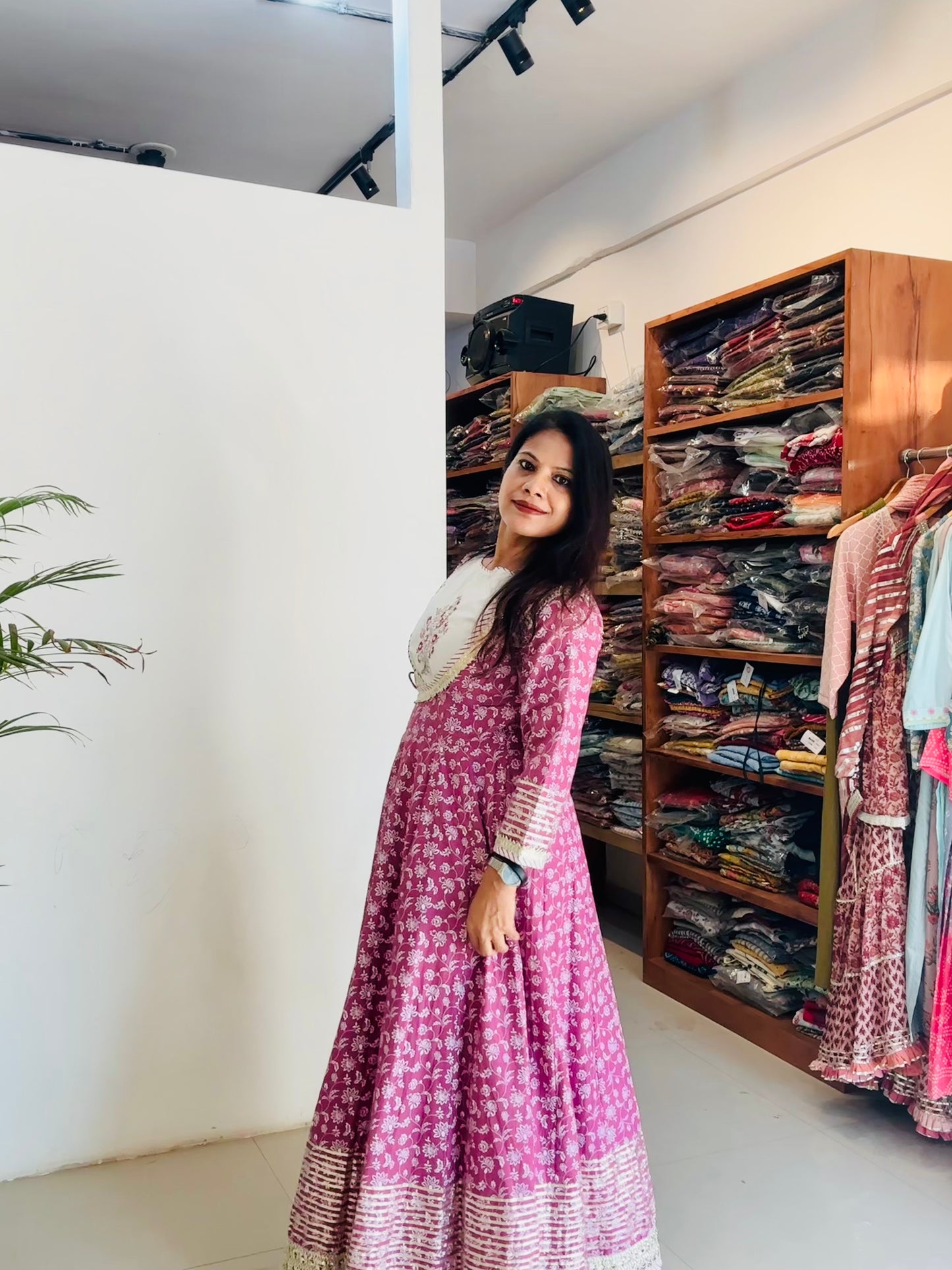pink cotton 2 piece gown
