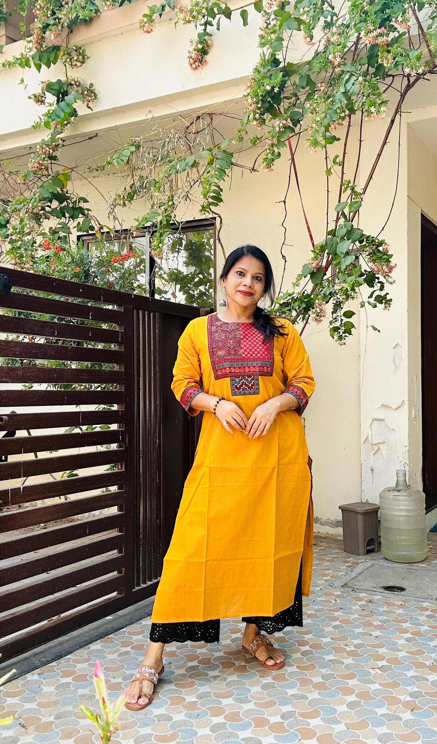 Yellow handloom cotton solid kurti