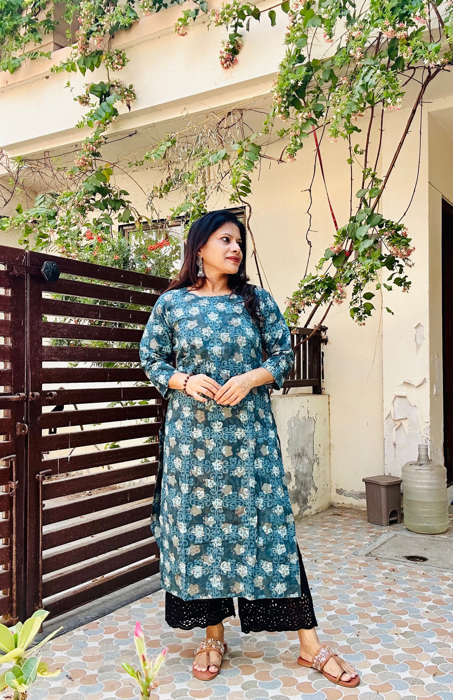 Blue cotton printed kurti