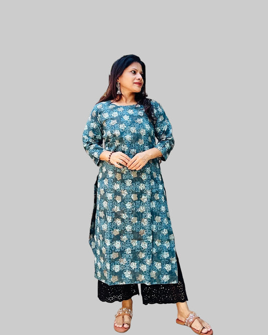 Blue cotton printed kurti