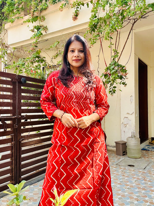 Rust red cotton printed kurti