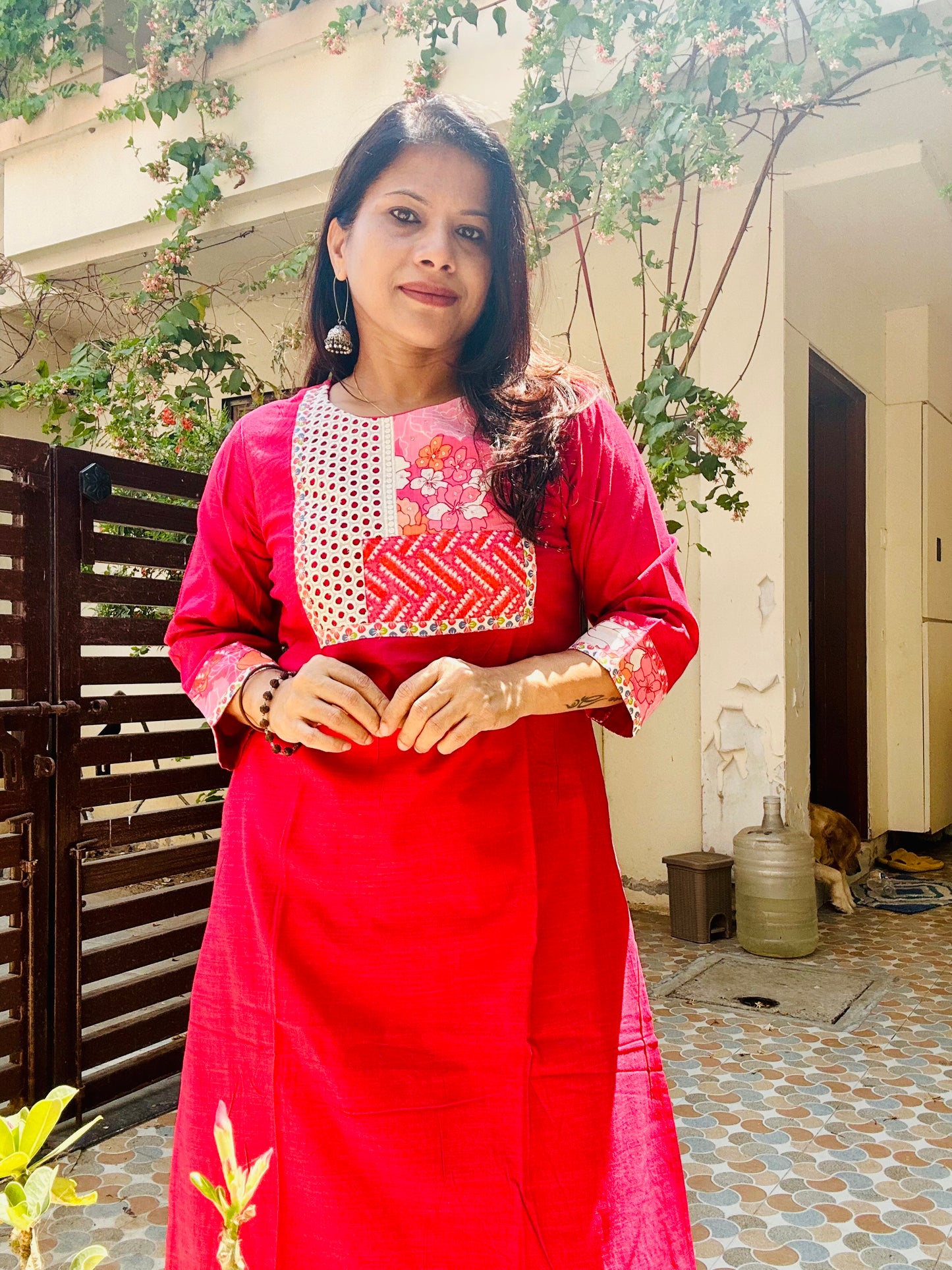pink handloom cotton solid kurti