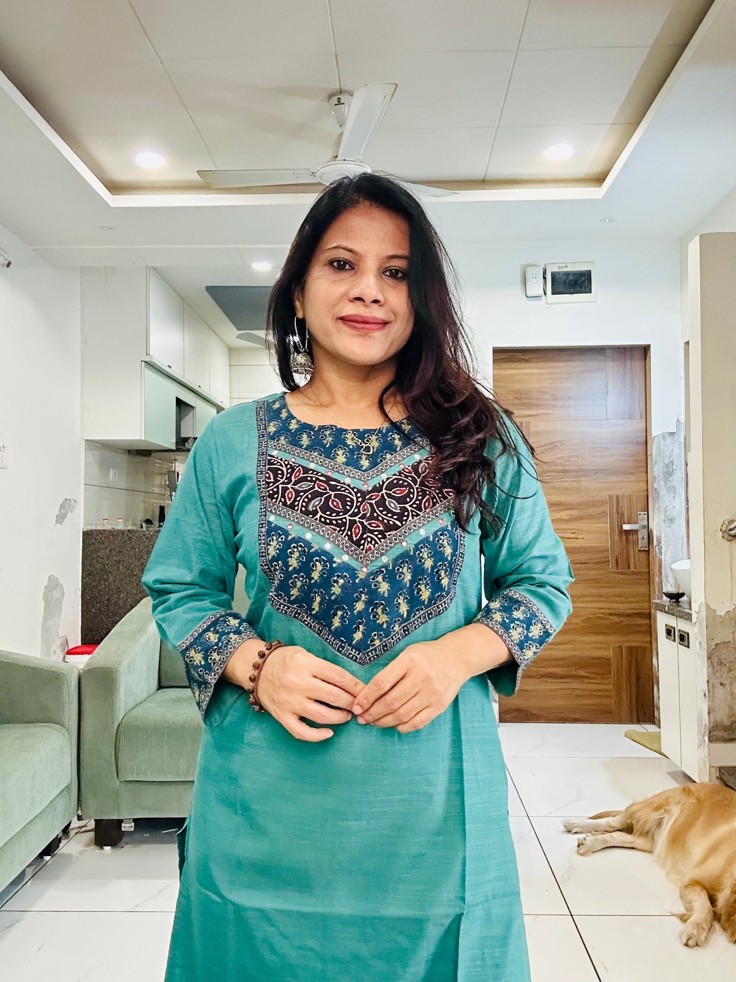 Green handloom cotton solid kurti