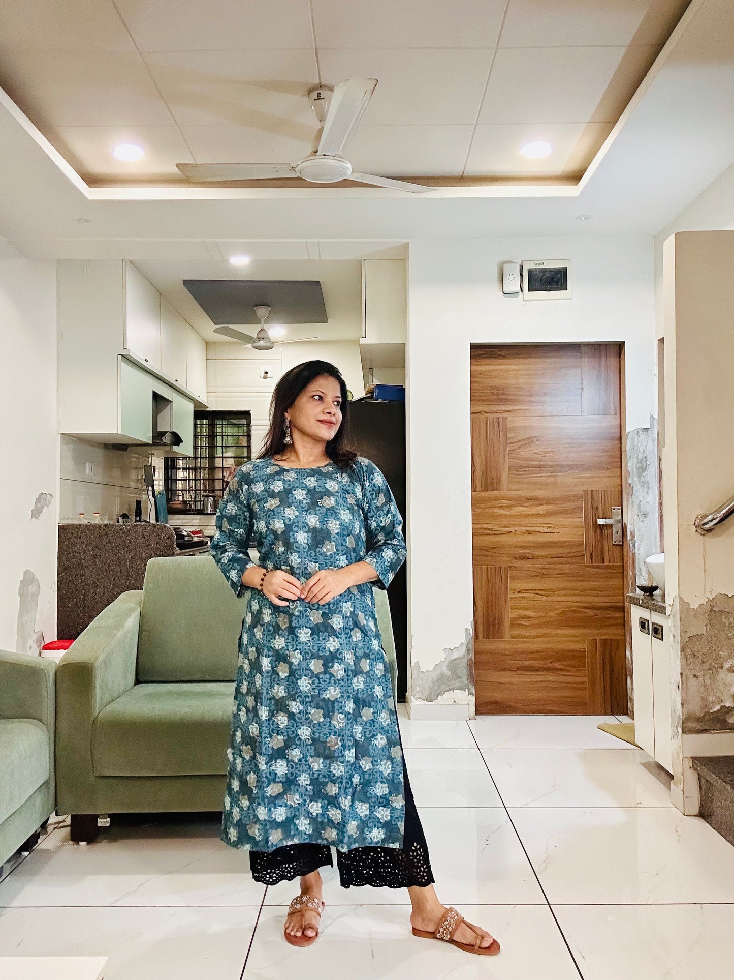 Blue cotton printed kurti