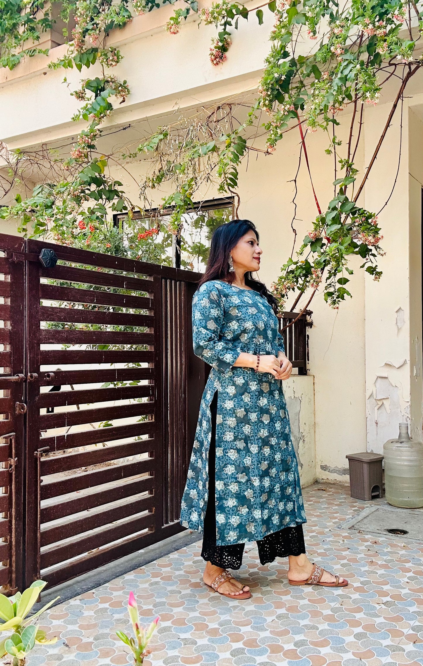 Blue cotton printed kurti
