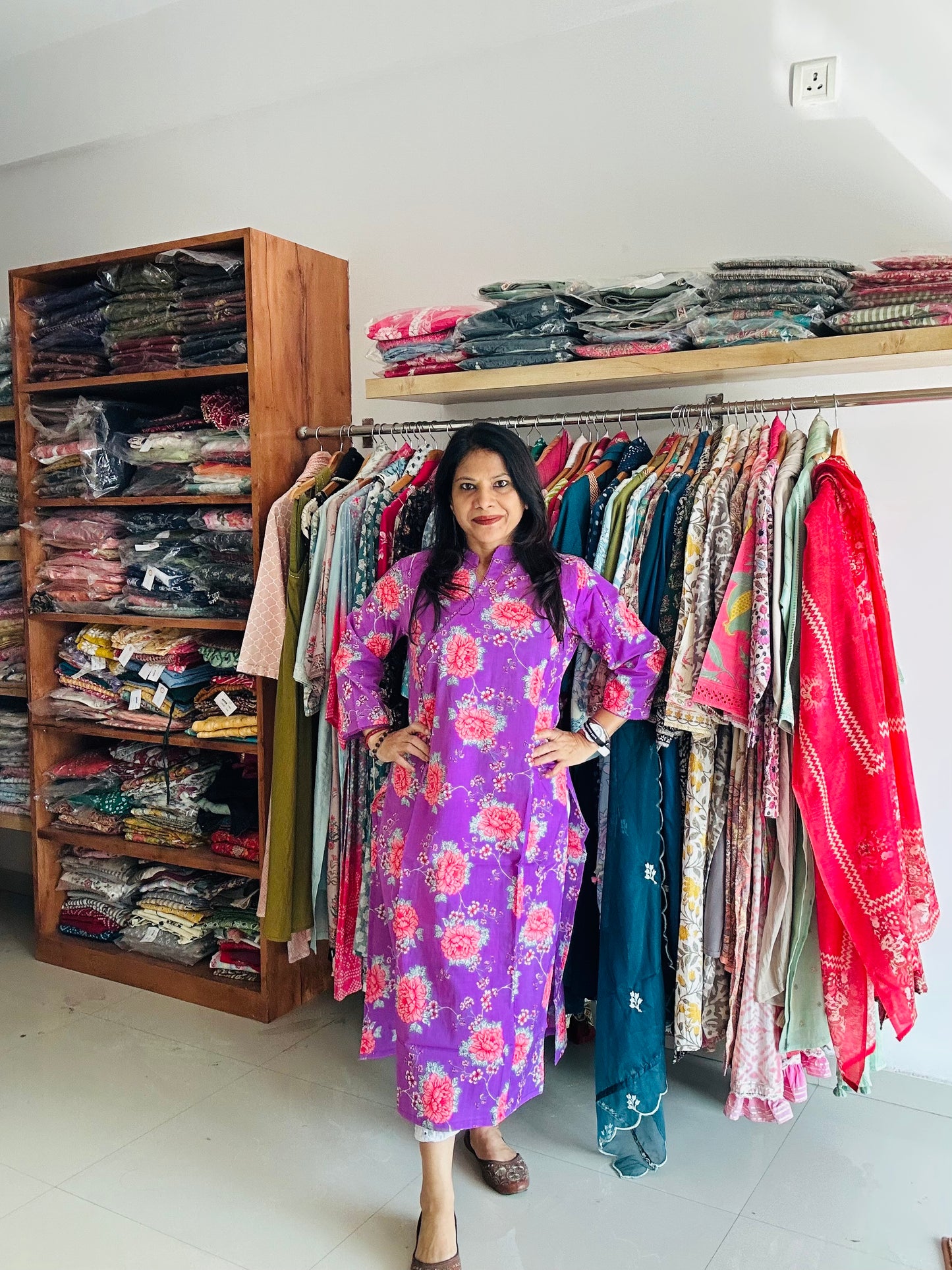 purple cotton printed Angarakha kurti