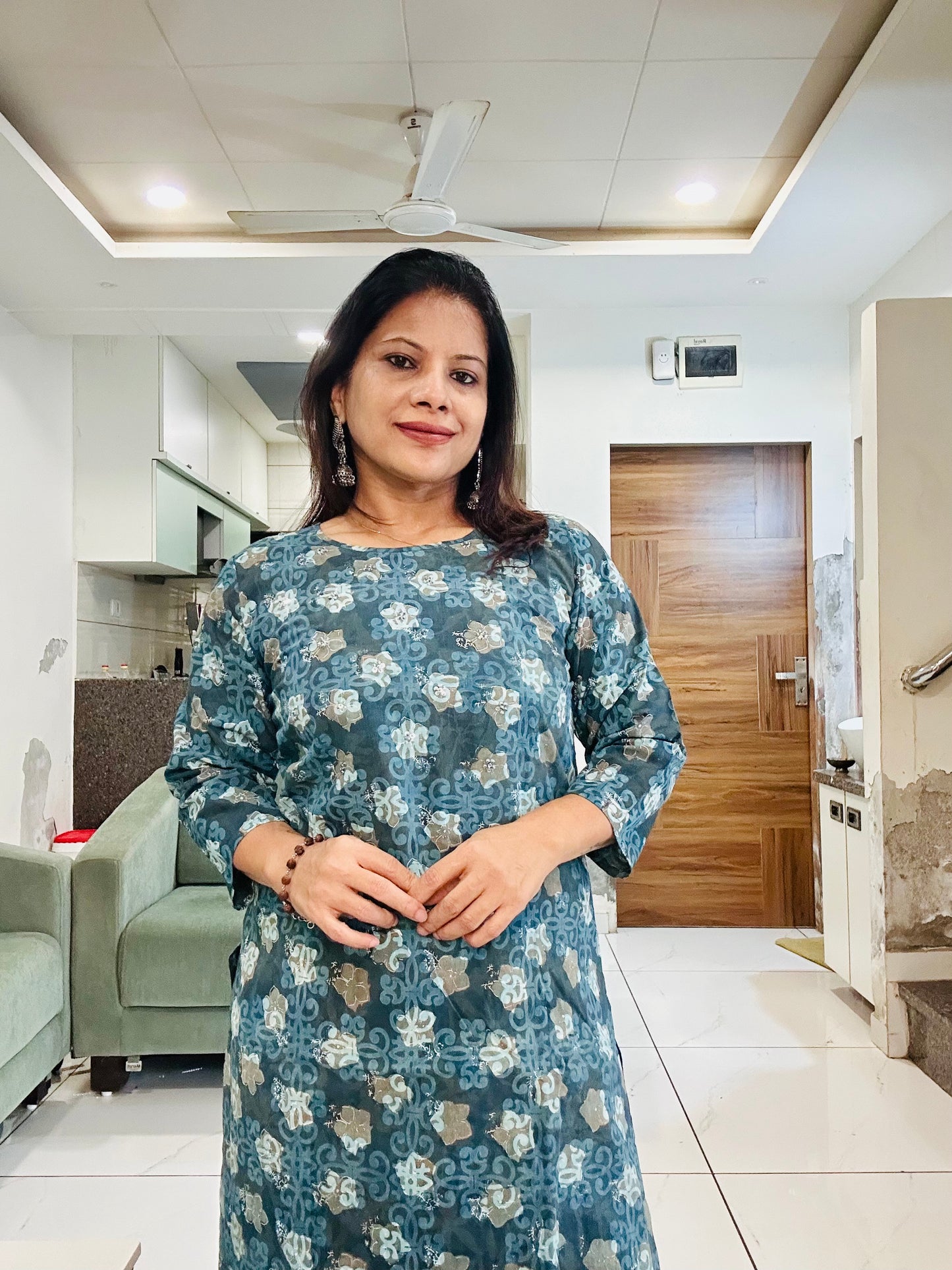 Blue cotton printed kurti